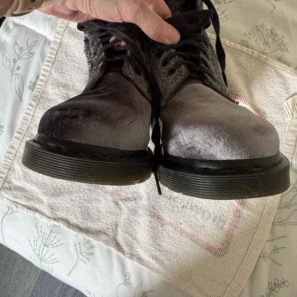 Dr. Martens 1460 Grey Brocade Velvet Boots - Picture 8 of 10